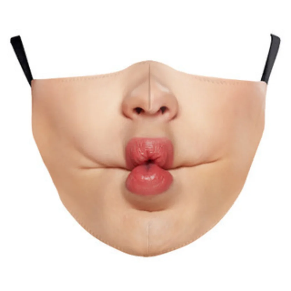 Breathable Fabric Funny Face Print Mask Non Disposable Skin Friendly Human Face Expression Mask Reusable Warm Face Cover