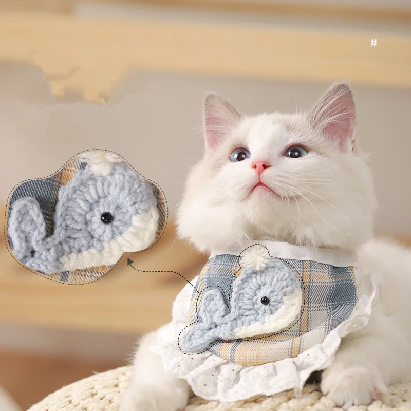 1pc Hot Sale Pet Accessories Fashionable Cat Drool Scarf Knitted Yarn Houndstooth Bib Collar Section for Puppy Dog Cat