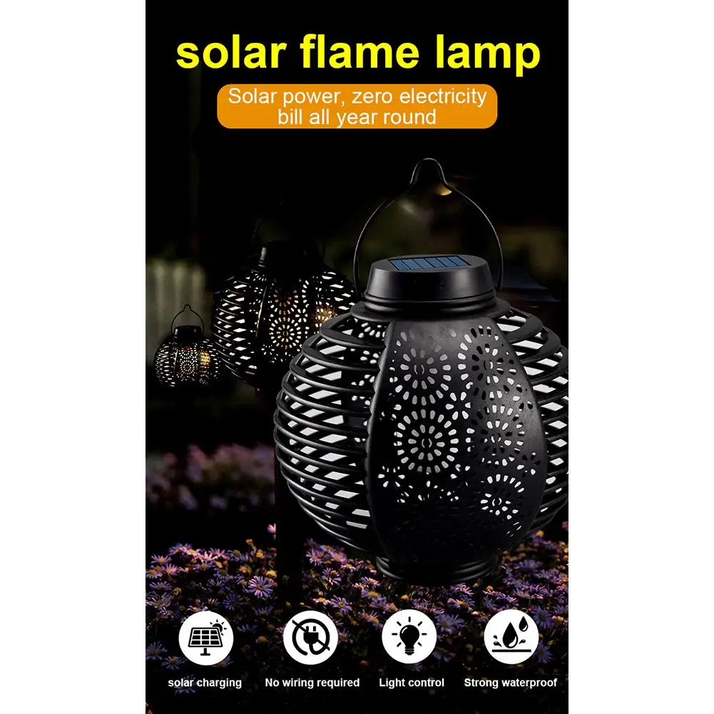 Lámpara LED Solar de llama impermeable, lámpara colgante de ambiente Circular para exteriores, decoración de patio, novedad