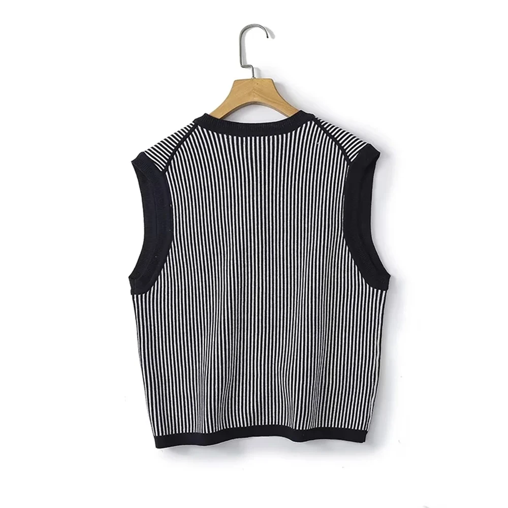 Cos Lris2024 autumn new style simple round neck striped knitted irregular hem sleeveless vest for women 05712677407