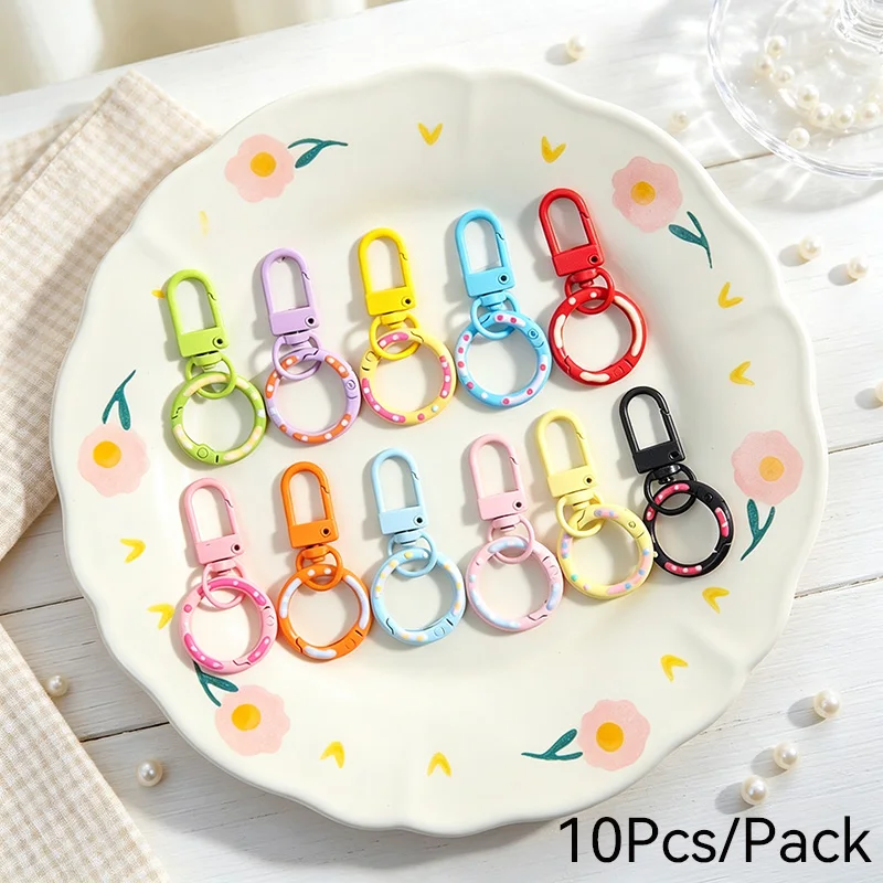 New 10Pcs/Pack Macaron Sweet Donut Spring Buckle Keychain Accessories Rotating 14 Colors Options DIY Hanging Pendant Trinket