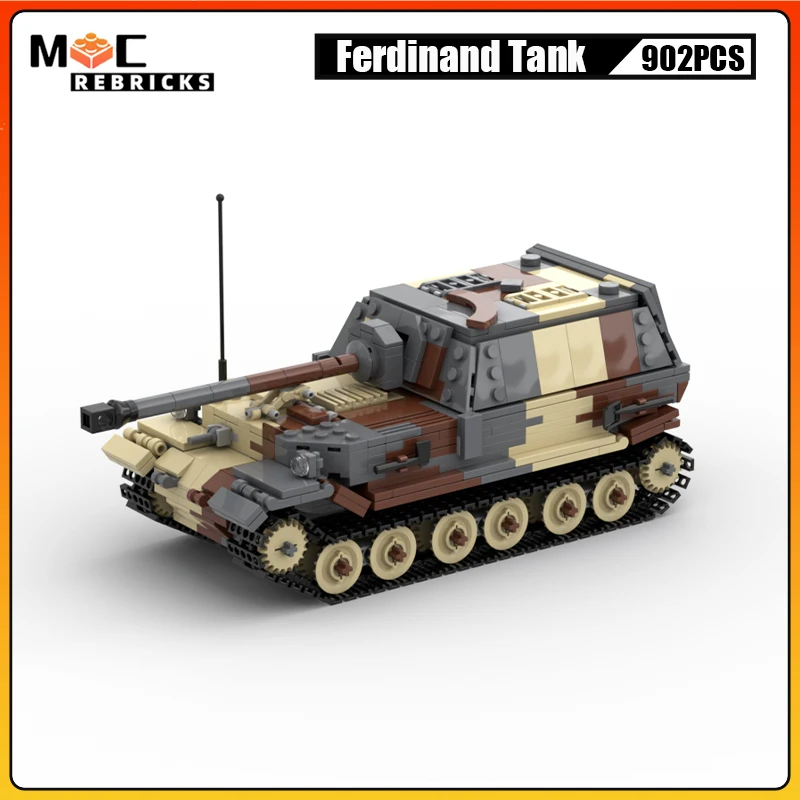 

MOC Building Blocks German Army Tank Destroyer Ferdinand Military Battle Armored Vehicle Assembly Model Creative Bricks Toys