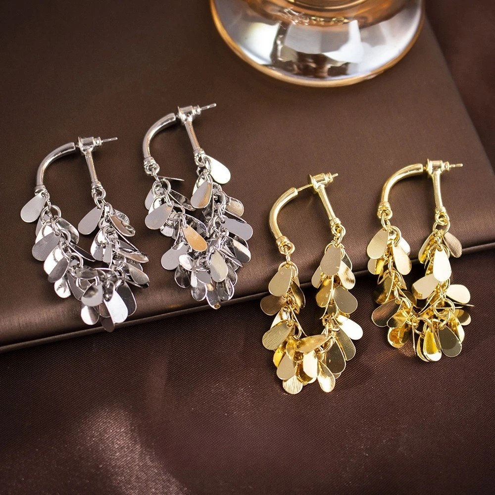 

​​Long Tassel Drop Earrings for Women, Alloy Gold Plated Geometric Dangle Design, Exaggerated Luxury Earrings, Gift for Her​