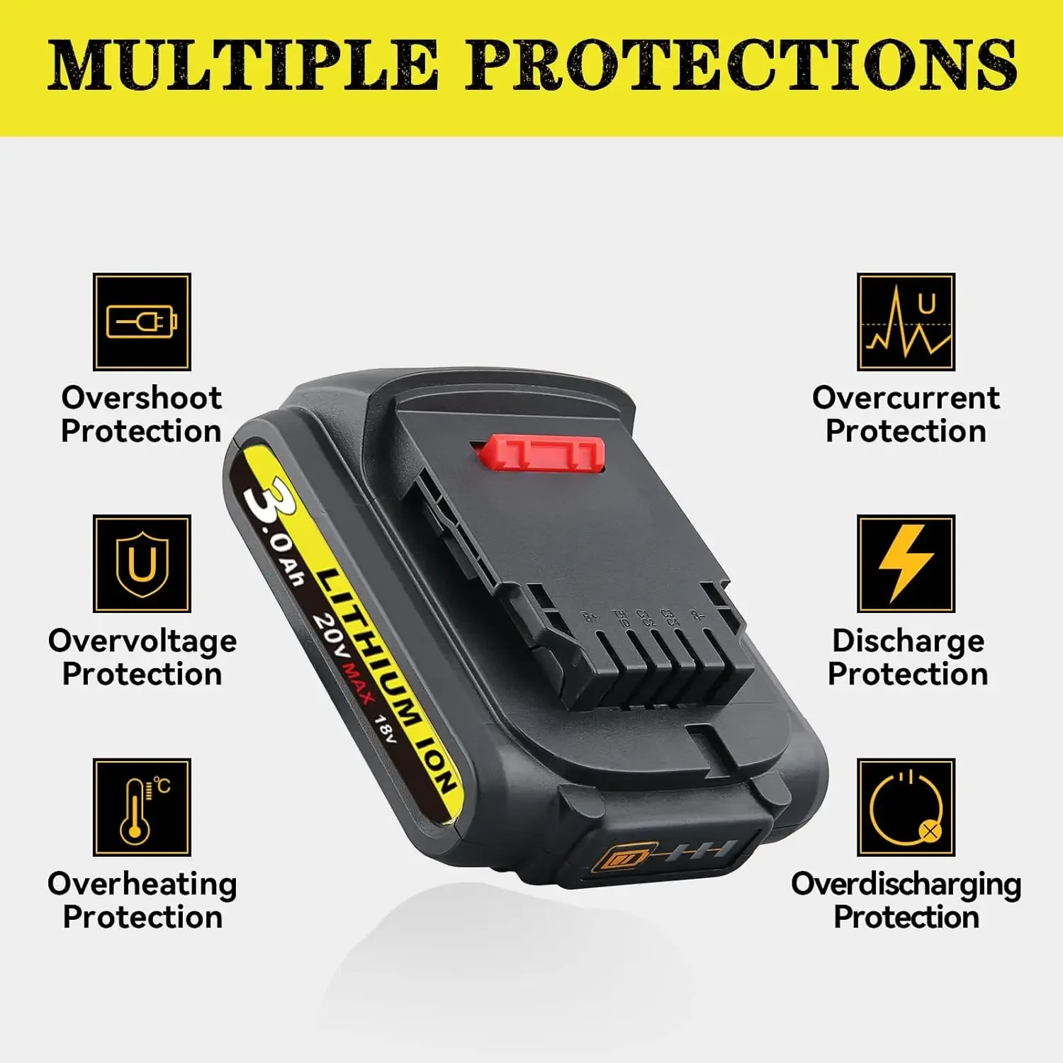 แบตเตอรี่ VANON DCB201 2 ก้อน 3.0Ah ใช้แทนแบตเตอรี่ Dewalt 20V รุ่น DCB206 DCB207 DCB204 เหมาะสำหรับเครื่องมือไฟฟ้ารุ่น DCD/DCF/DCG/DCS
