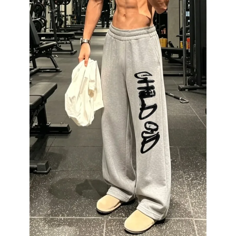 Gym logo printed design single waist-2026 new straight leg sports pants, loose streetwear casual sports pants