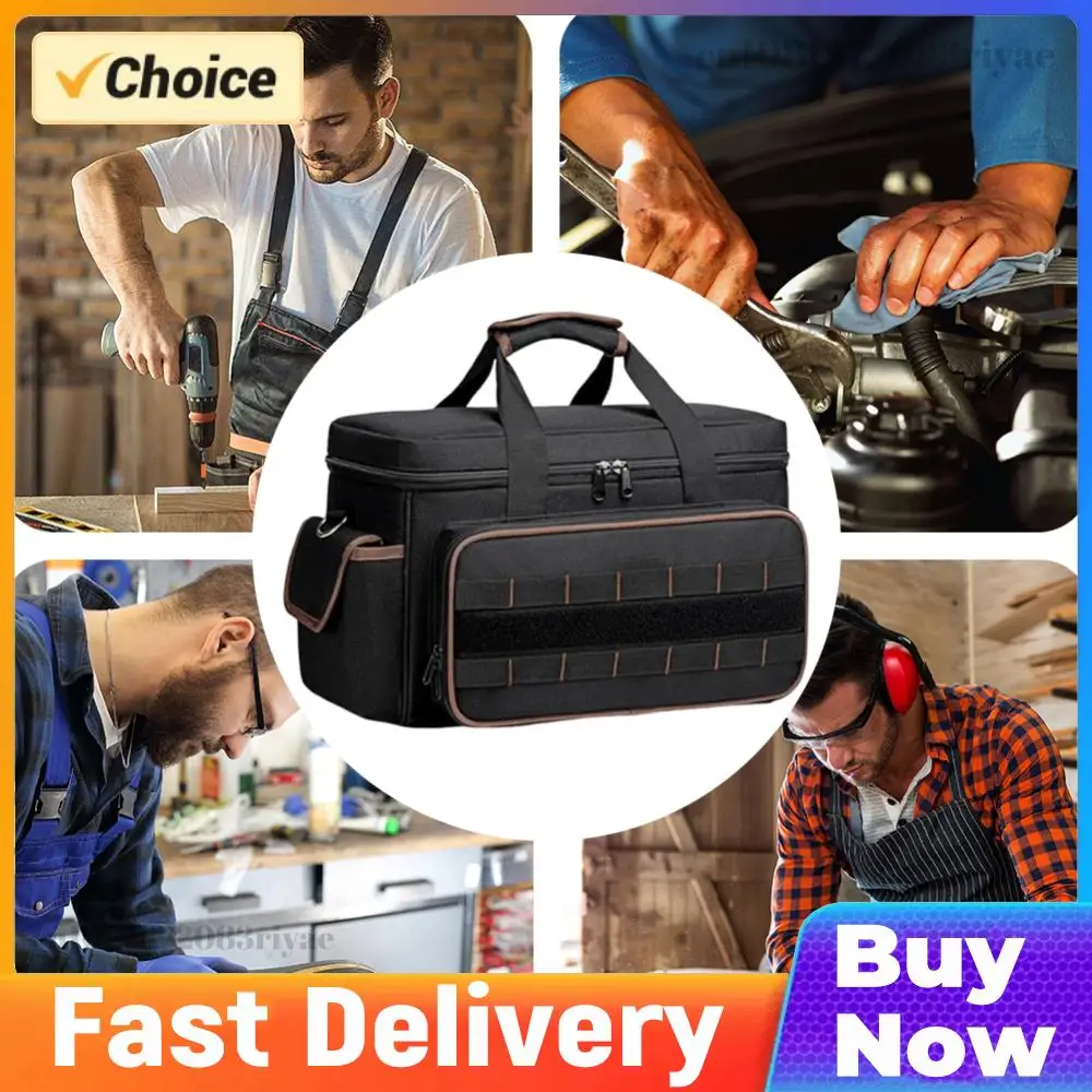 17インチ大容量ワイドマウストートバッグ、20ポケット付き、電気技師用ツールバッグ、防水仕様、電気技師、整備士、配管工、hvac作業者向け