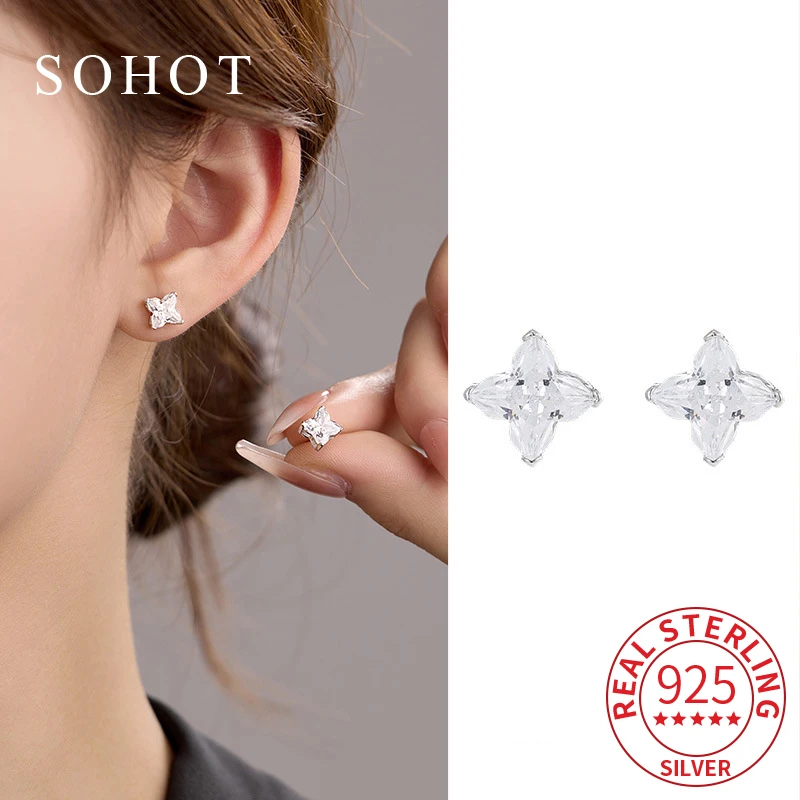 

Real 925 Sterling Silver Minimalist Flower Tiny Stud Earrings for Elegant Women Trendy Fine Jewelry Light Luxury Accessories