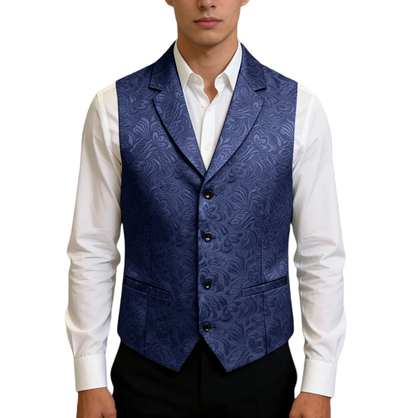 

Men's Jacquard Suit Vest Slim Fit Notch Lapel 4 Buttons Waistcoat Formal Tuxedo for Prom Wedding Business Party Casual Wear