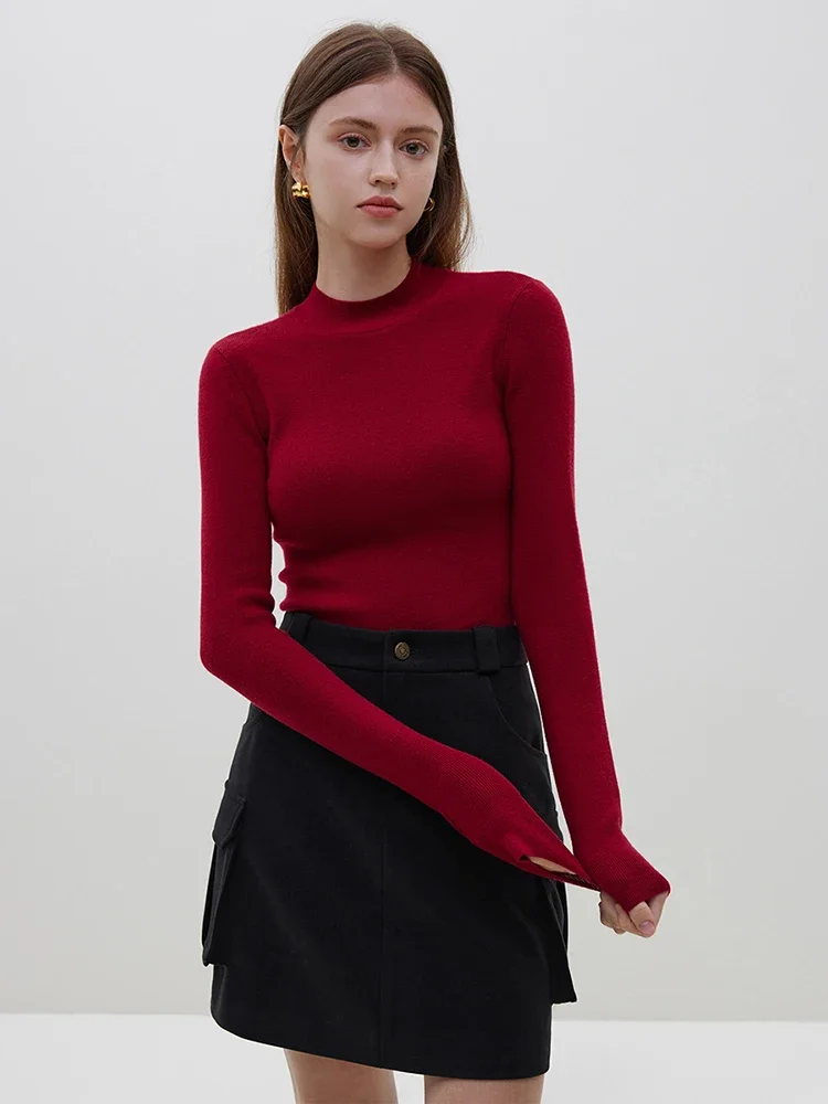 FSLE 【Multiple Colors Optional】Half Turtleneck Inner Bottoming Shirt for Women Winter 2023 Newly Slim Knitted Sweater for Female