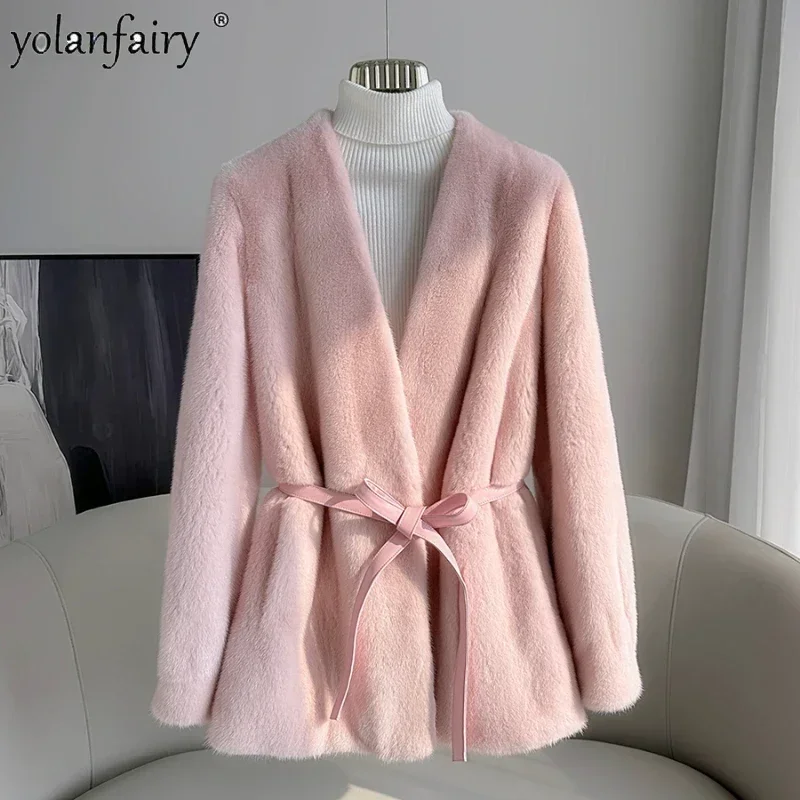 Velvet Whole Mink Fur Coat Women's Fur Jacket Belt Medium Long Coats Women Winter 2023 Sale Female Fur Clothing Roupas Femininas