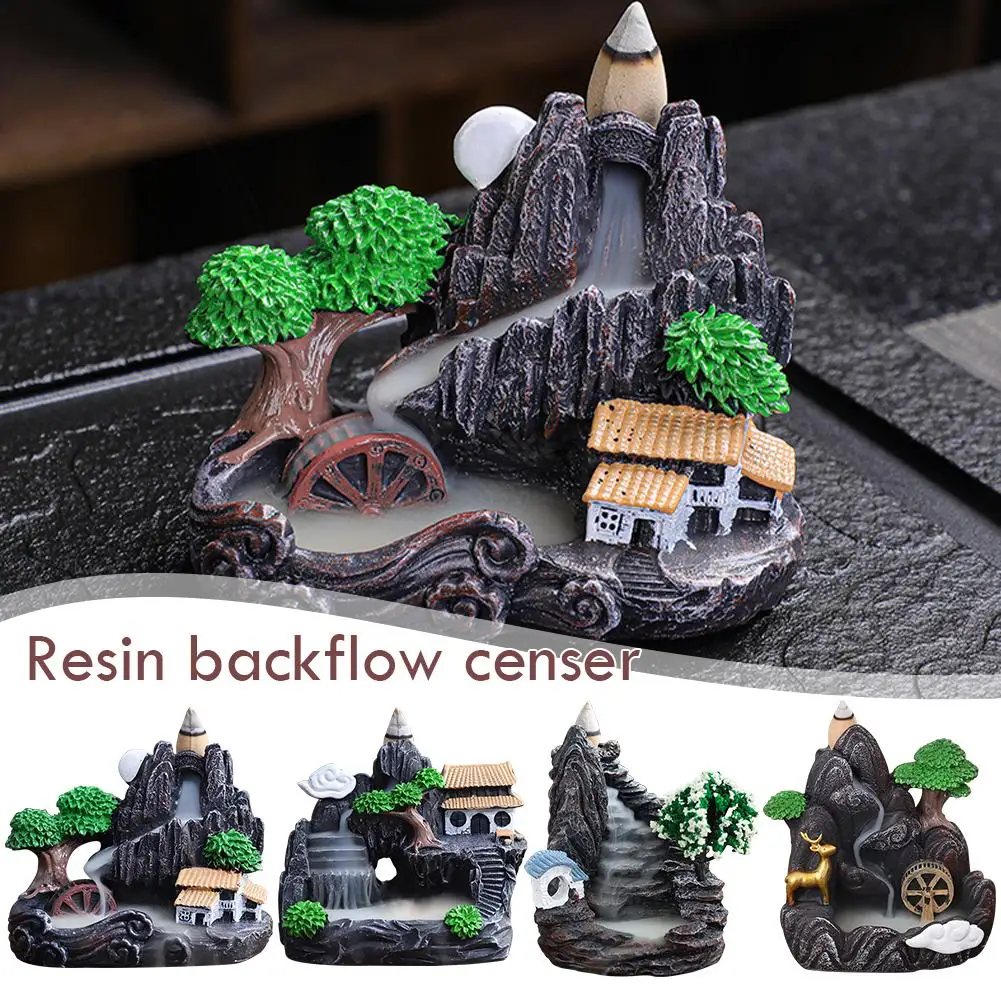 

Backflow Incense Burner Resin Incense Burner Holder Zen Decoration For Sandalwood Interior Bedroom Aromatherapy T6S6