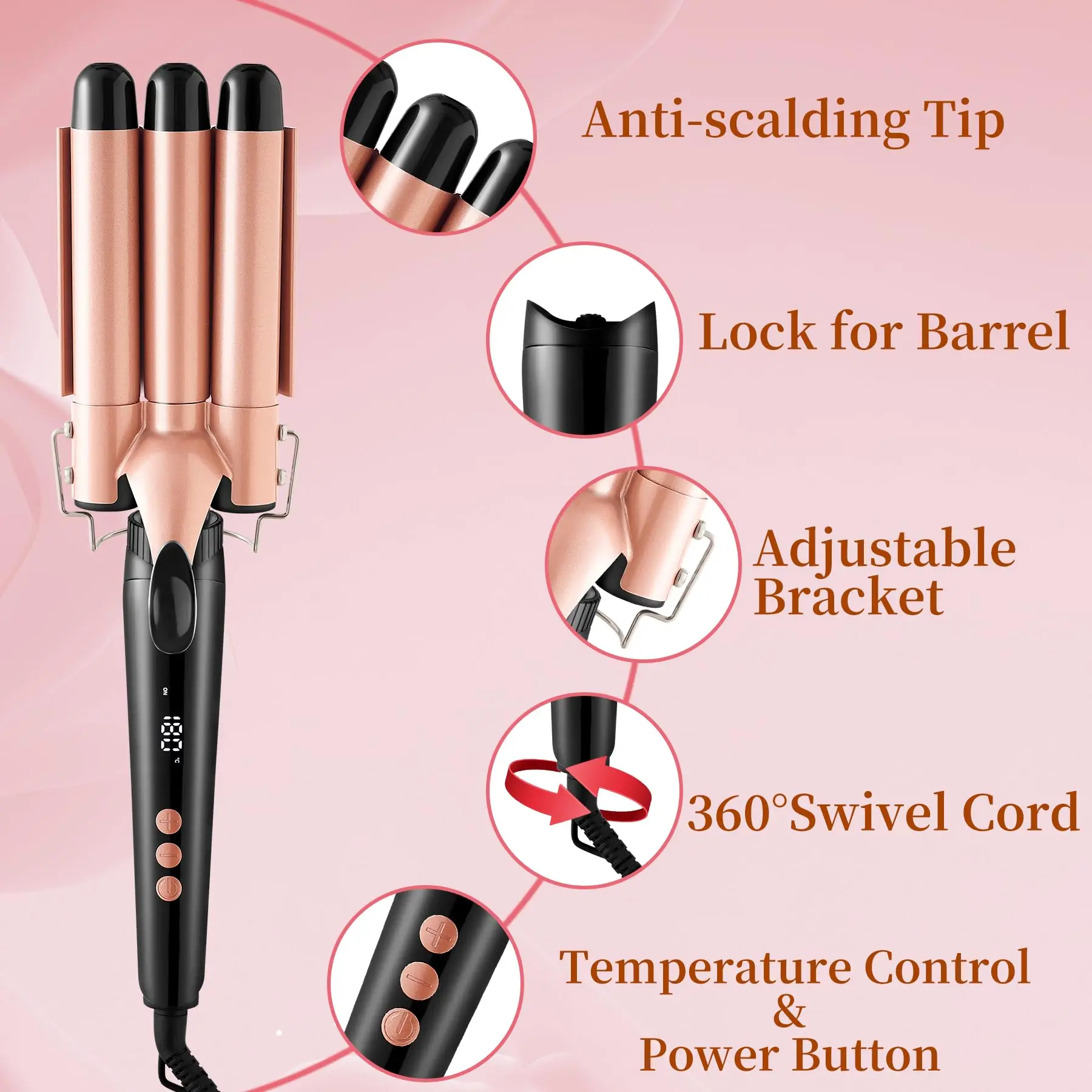 5-in-1 curling iron, curling iron set, with interchangeable ceramic bucket (0.35-1.25 inches), instant heating, dual voltage