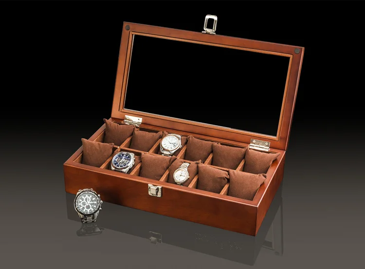 12 Slots Wood Watch Box Organizer With Glass Window New Watch Holder For Men Luxury Watch Case Storage Box Watch Display