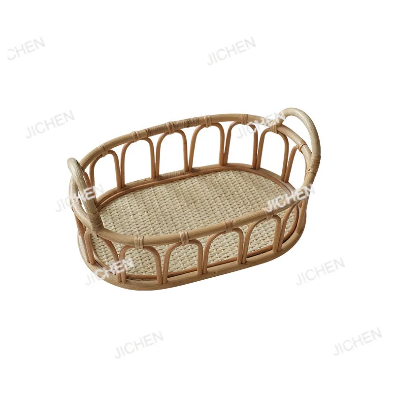 

Nordic handmade rattan desktop square coffee bread cake wine tray light luxury cosmetics finishing storage basket