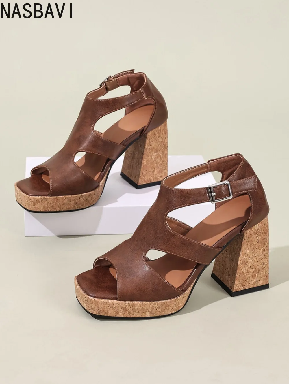 

Женские босоножки Gladiator на массивном каблуке и платформе, коричневые, с открытым носком, для летних вечеринок и клубов