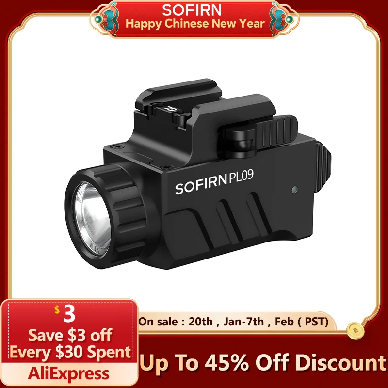 SOFIRN PL09 Flashlight 1600lm Rechargeable Light Quick Release Tactical Light with Double Switch for Picatinny Rail