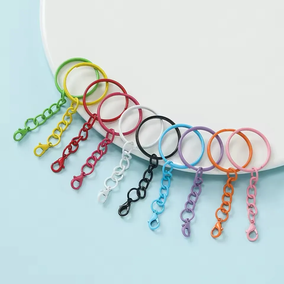 10/50/100pcs Colorful Keyrings with Chains Lobster Clasps for DIY Jewelry Making Keychain Connector Hooks Bags Holder Supplies - view 2
