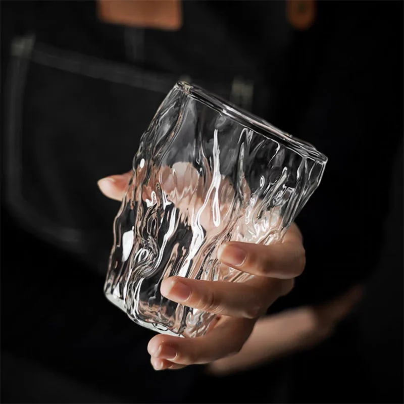 270ml Heat Resistant Bark Hammer Twist Fold Water Coffee Glass Cup Fruit Juice Milk Tea Coffee Mug Whiskey Spirit Glass ﻿