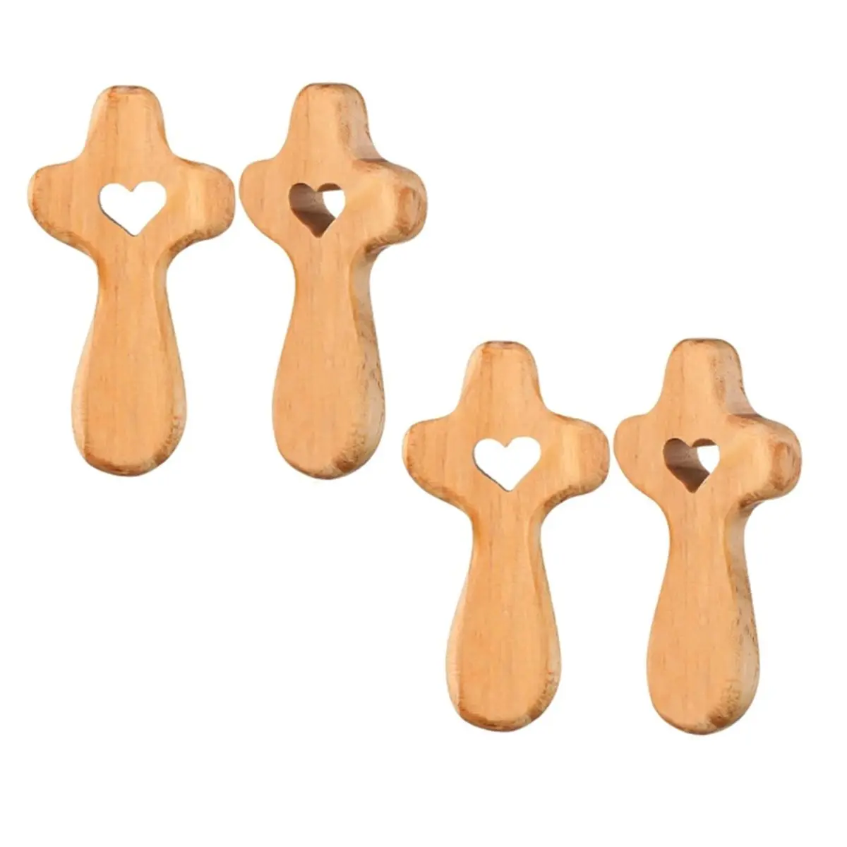 A77K 4Pcs Olive Wood Heart, Wooden Fidget, for Christians Prayer, Relieve Fingertip Pressure, for DIY Necklaces