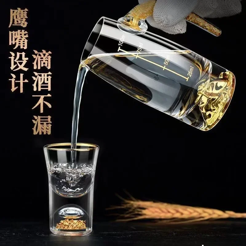 

New Chinese Style Gold Foil White Wine Glass Set Personalized Creative Jinshan Barware Decanter Home Small Liquor Cup Bar Sets