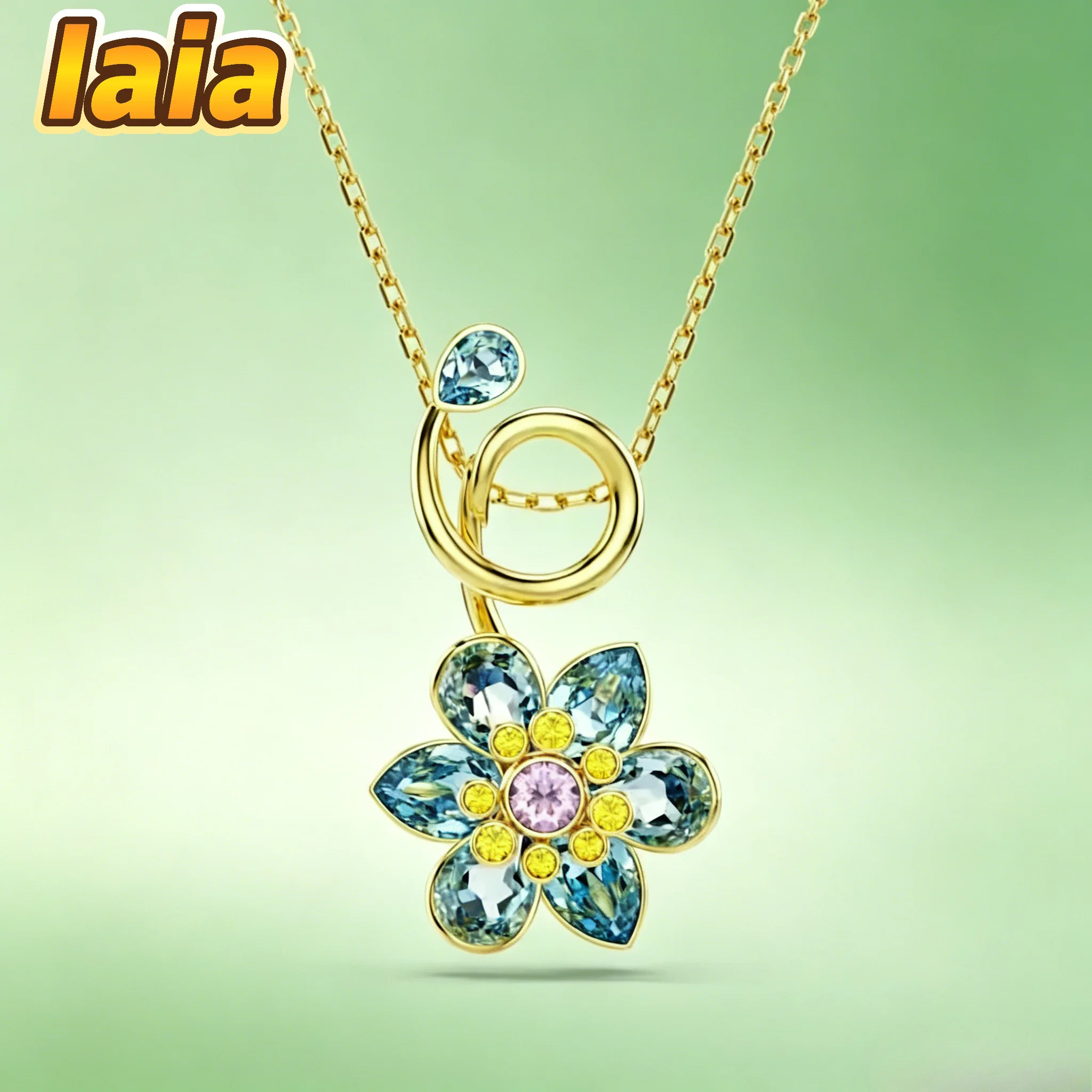 New High Quality Fine Party Jewelry Set Charm Pink Green Blue Flower Crystal Luxury Fashion Necklace Ring Earring  Women