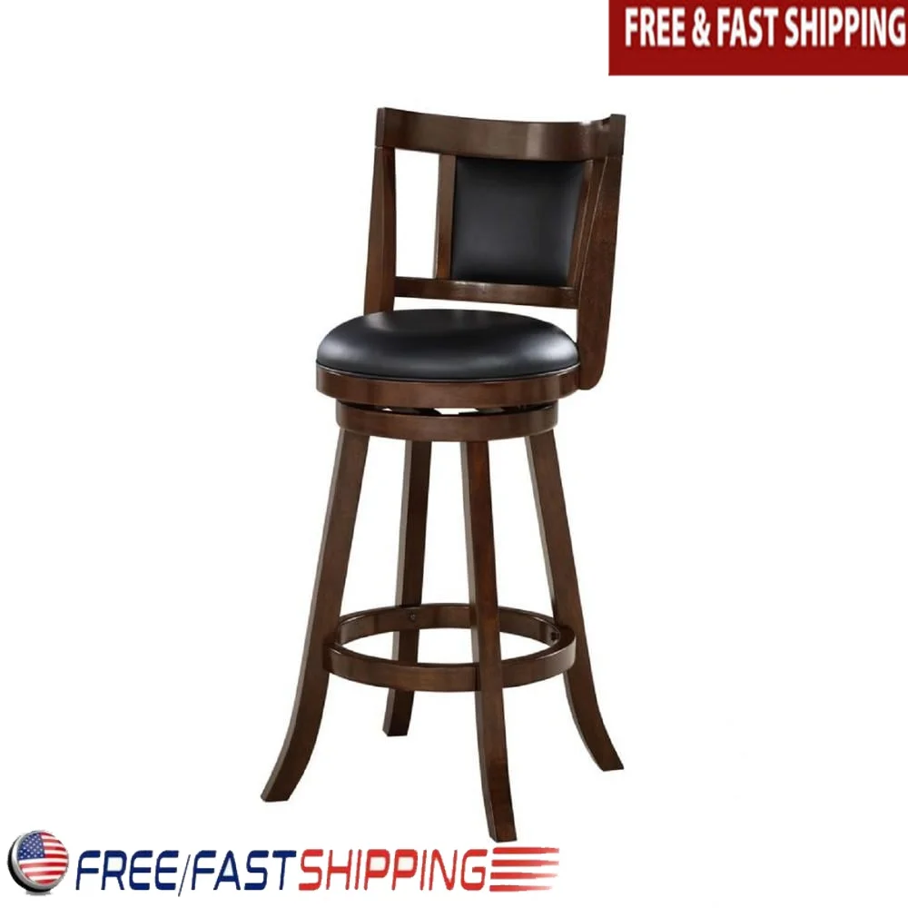 

High Back Swivel Wood Counter Stool with Faux Leather Cushion Durable Footrest 360-Degree Swivel Dining Kitchen Bar Room