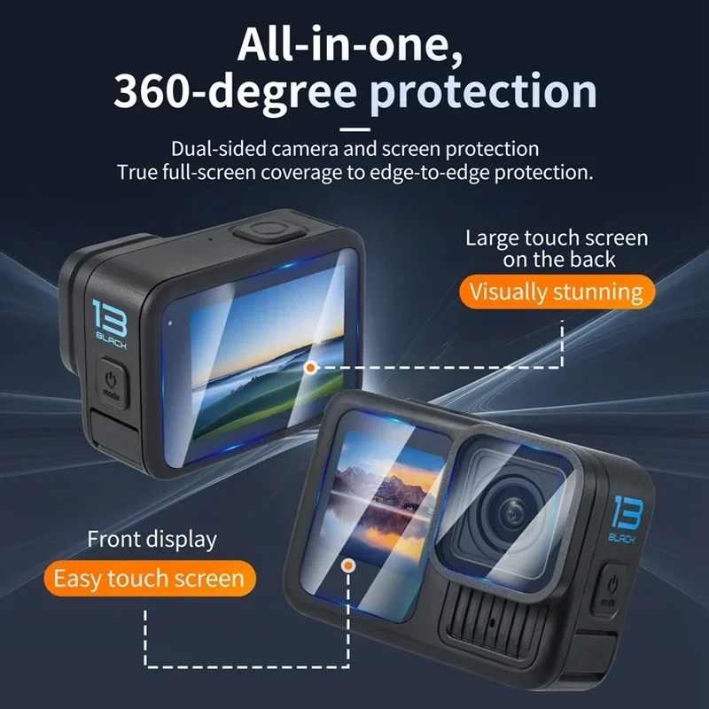 2 комплекта пленки для сенсорного экрана для Gopro Hero 13, защитная пленка для объектива камеры, гладкая высокая четкость для Gopro13, устойчивая к царапинам закаленная пленка HD