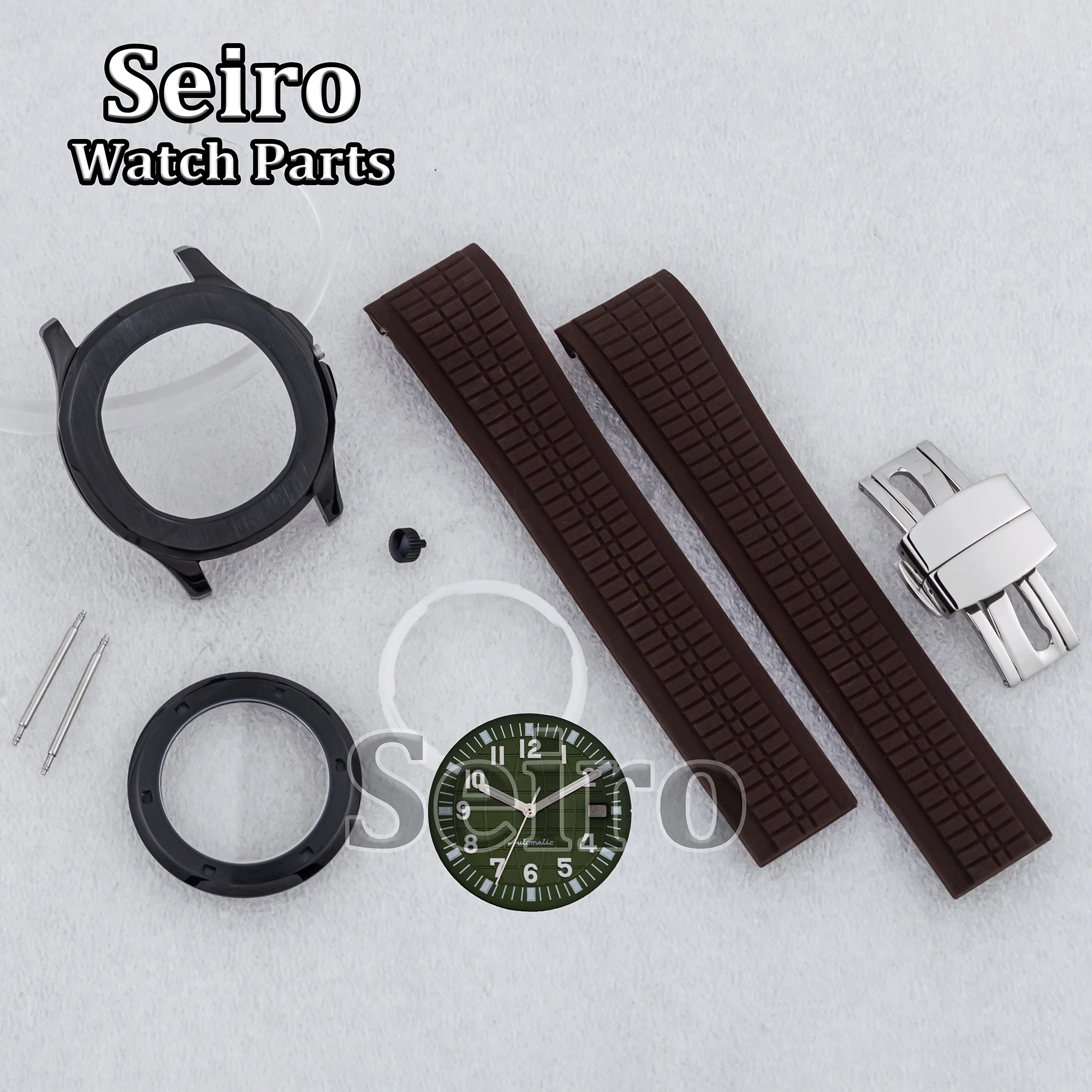 42MM Sapphire Glass Case Rubber Strap 32MM Luminous Dial Hands Blue Brown Watchband for AQUANAUT Nautilus NH35 NH36 Movement