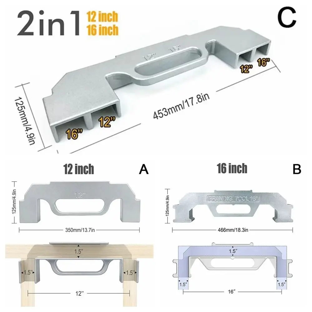 Center Stud Layout Framing Spacing Positioning Jig 12-16 Inch Wall Accurate Measurement Wall Stud Framing Tool Convenient