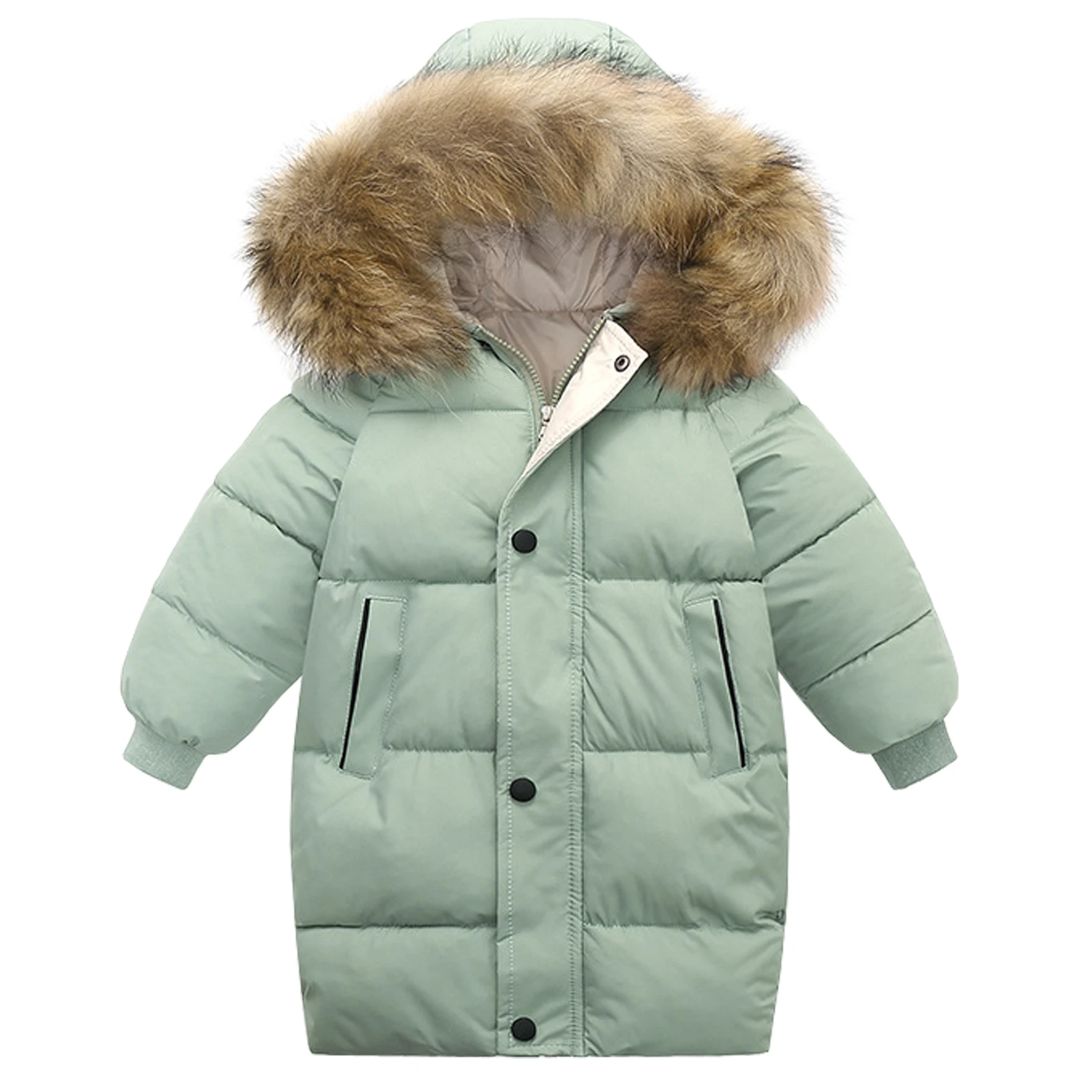 

Girls Winter Coat Faux Fur Hooded Down Cotton Padded Windproof Jacket Toddler Kids Warm Parka Puffer Coat Boys Quilted Coat