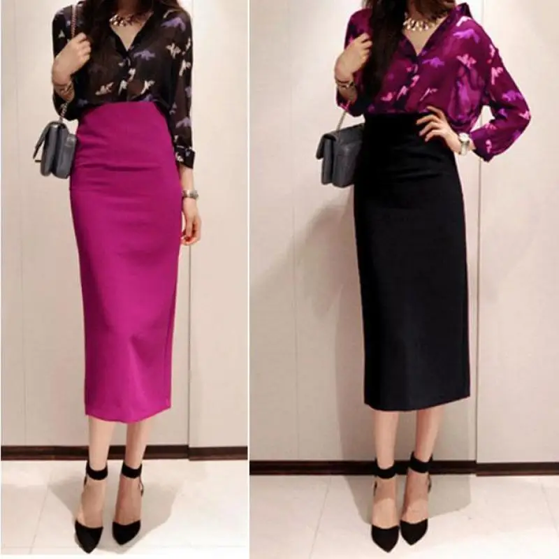 2026 summer new women's stretch slim temperament bag hip skirt ladies Knee-Length Casual Polyester Solid JJ198