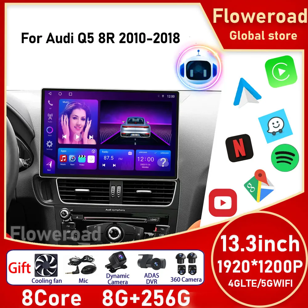 Android Auto For Audi Q5 8R 2010 - 2018 Car Multimedia Player Android Car Radio Head Unit GPS Navigation DSP Wifi 4G BT Monitor