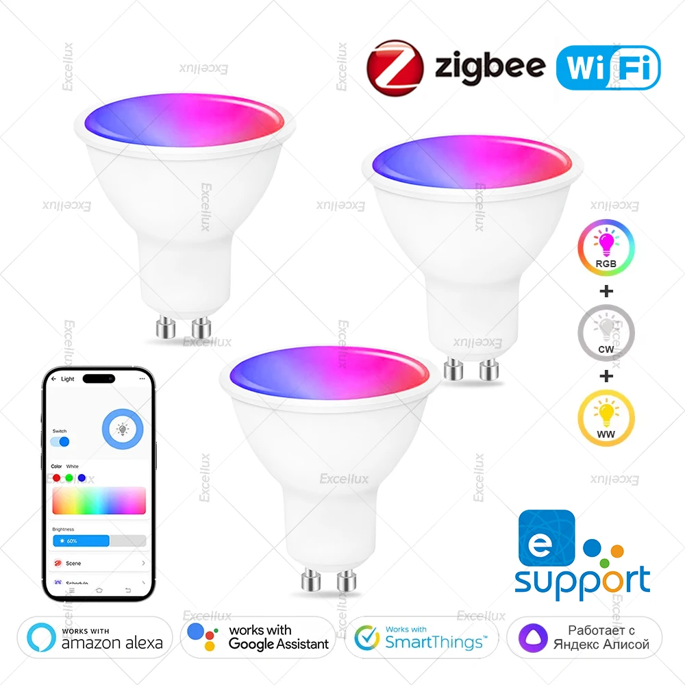 Smart WiFi Zigbee GU10 LED Light Bulb, Dimmable Led Lamp RGBCW Spot Light For Ewelink APP Alexa Amazon Google Assistant Yandex