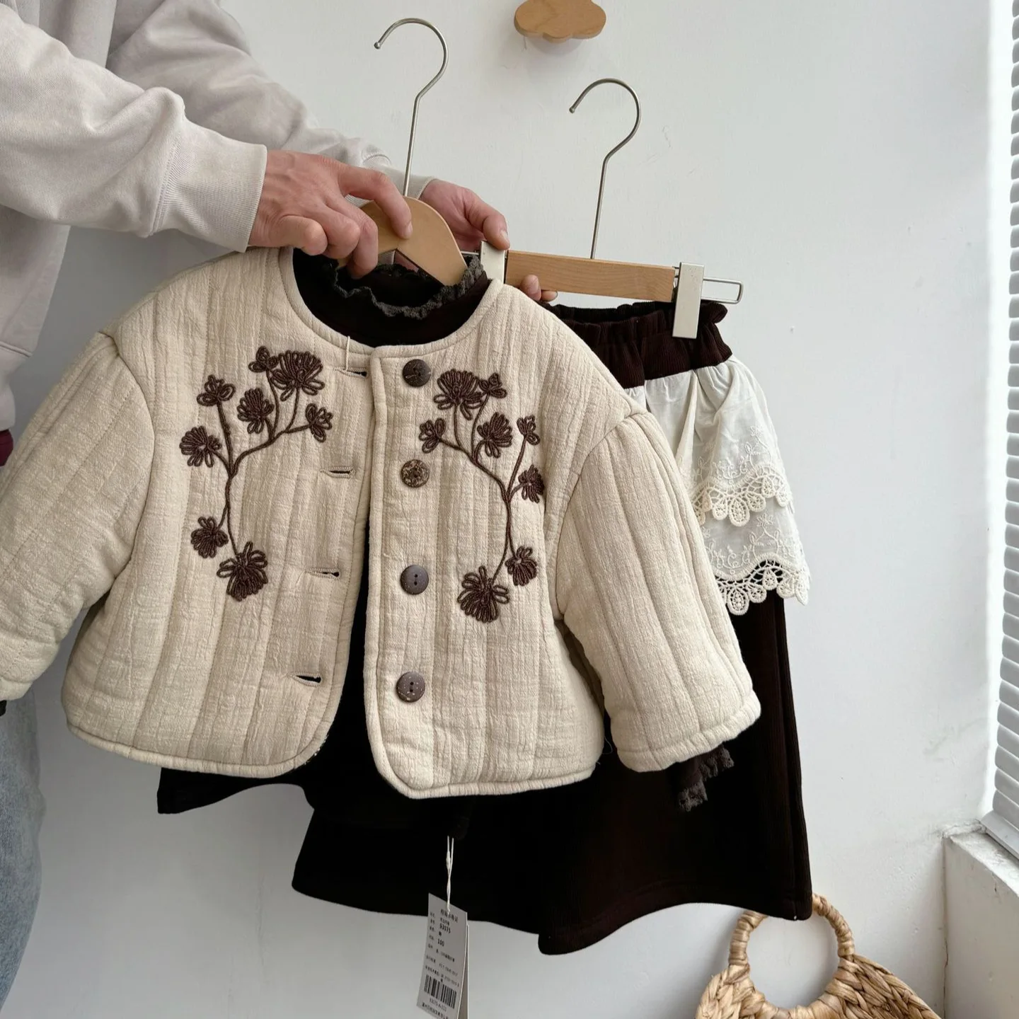 Baby Girls Parkas Floral Quilted Embroidery Thicken Keep Warm Coats 2024 Winter New Childrens Cotton Coats