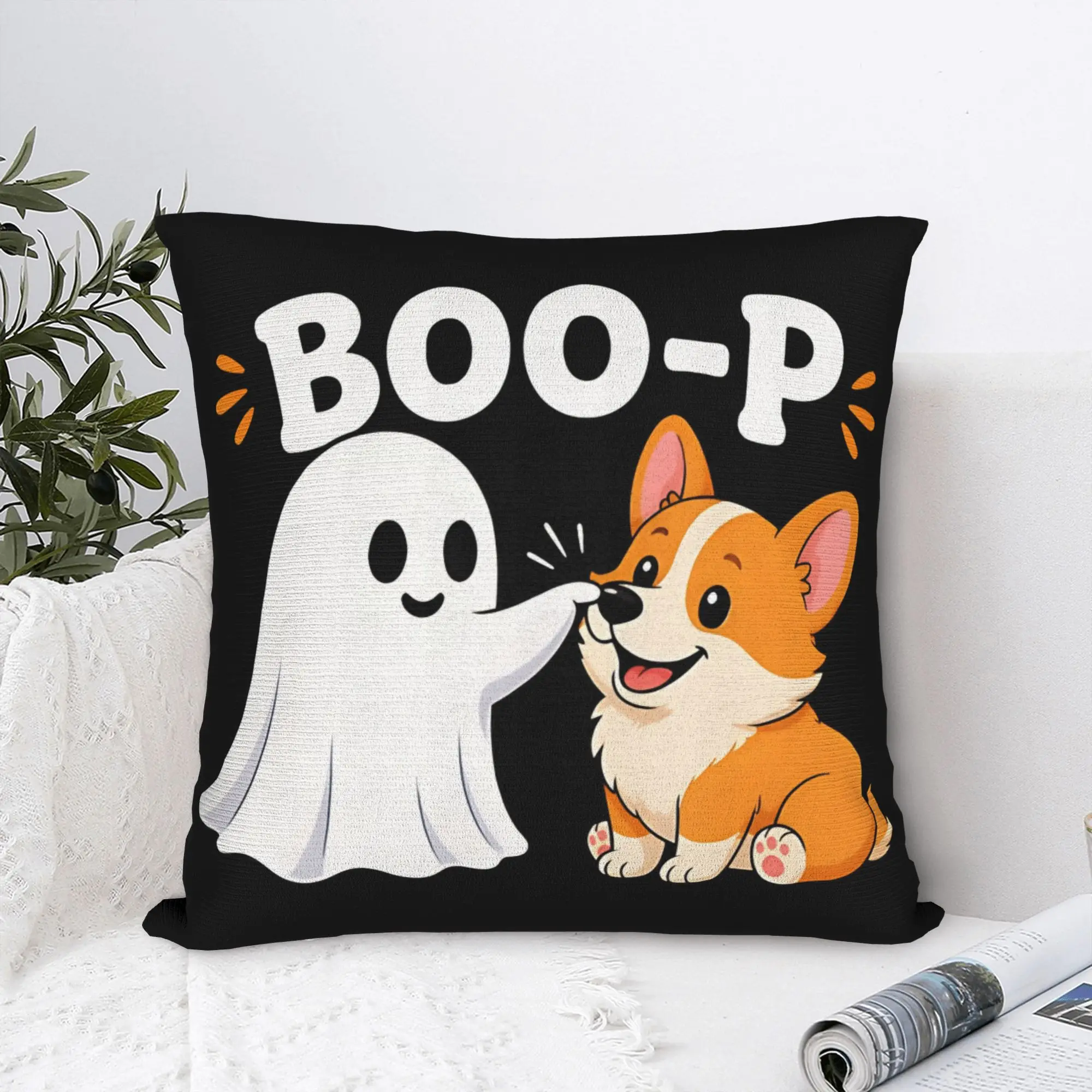 Pillow Case Corgi Boo P Ghost Nose Boop Halloween Dog Lover Print  Pillow Cover For Sofa Bedroom Home Decor Fashion Pillowcases