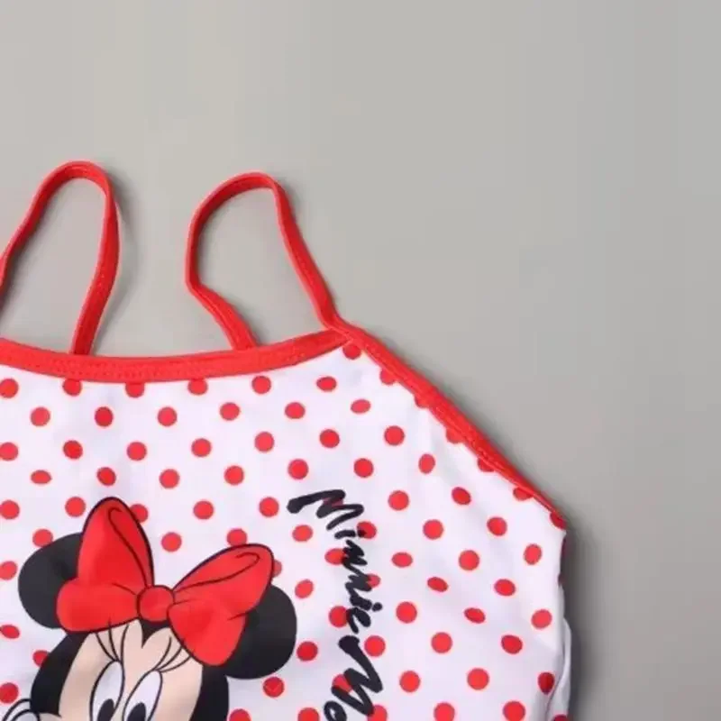 Baby Girls Swimsuit One Piece Bodysuit Cartoon Minnie Mouse Dot Print Children Swimwear Summer Clothes Kids Bathing Beach Wear