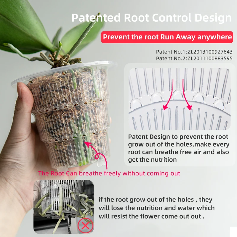 Meshpot 10cm/12cm /15 cm Clear Plastic Orchid Pots With Holes Air Pruning Function and Root Growth Slots Plastic Flower Pot