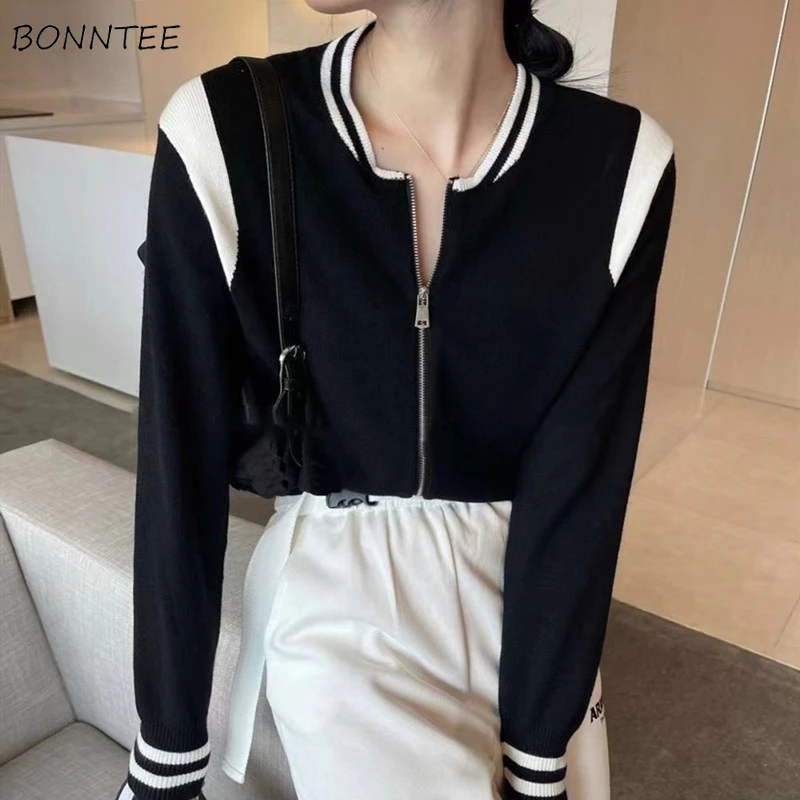 

Cropped Cardigan Women Zippers 6 Colors Ulzzang Design Teens Slim O-Neck Spring Autumn Street Wear Comfortable Simple Popular