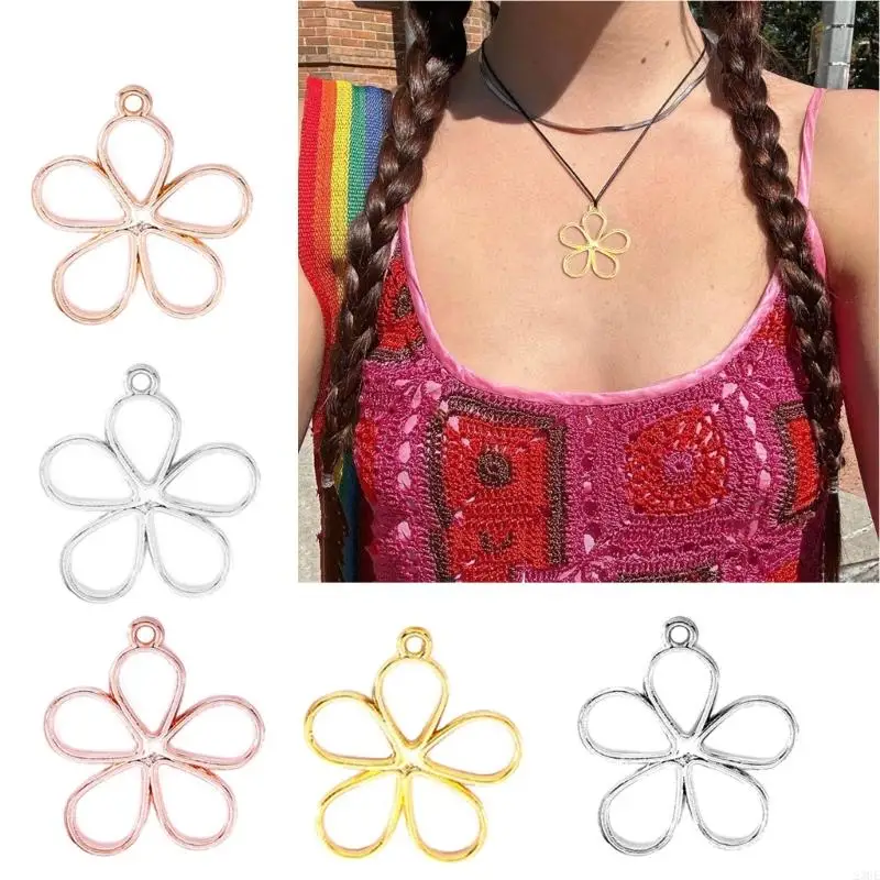 23GE 50 Pack Hollow Flower Pendant Unique Floral Pendants Handmade Jewelry Accessories DIY Jewelry Pendants for DIY Jewelry