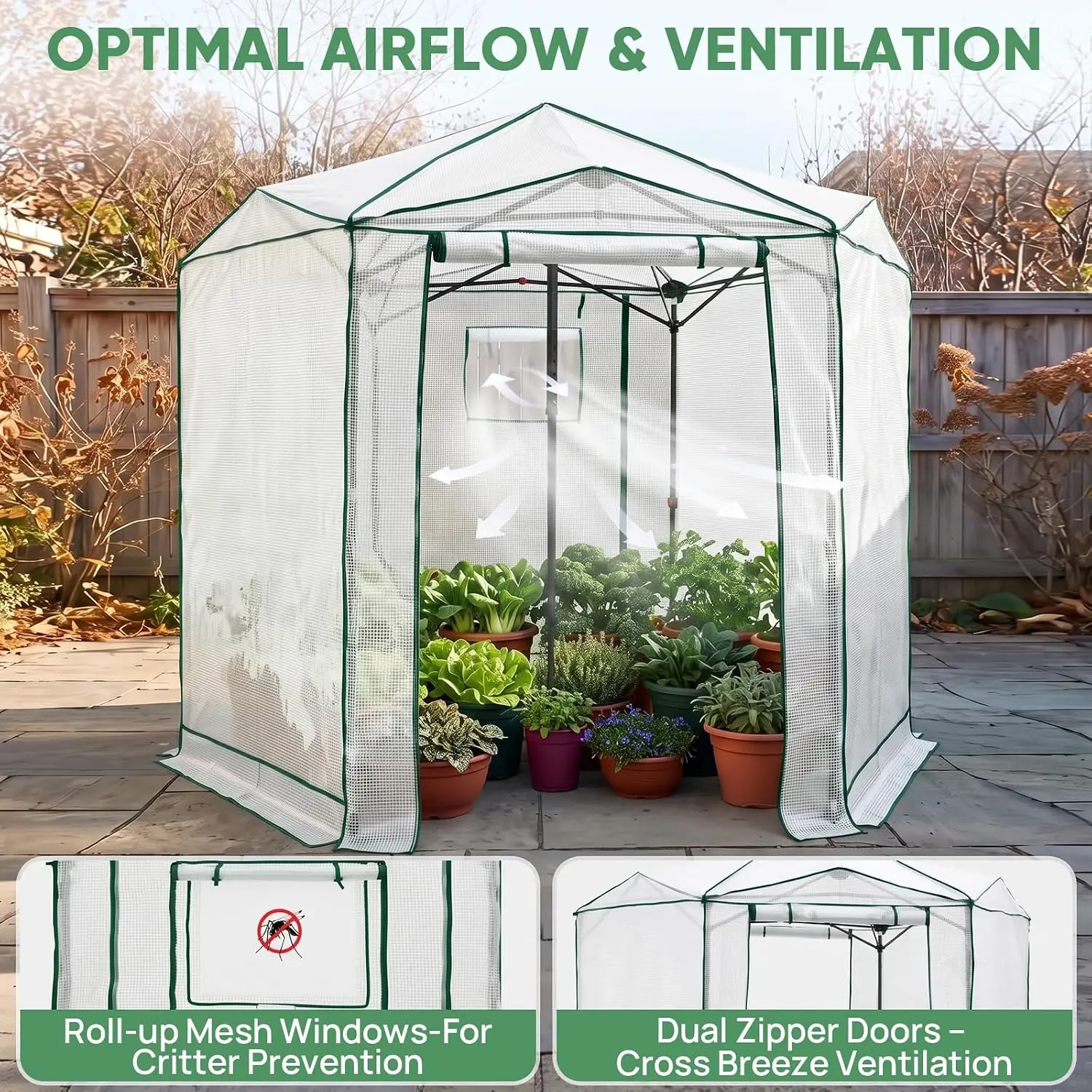 Pop-Up Greenhouse, Hexagon Shape, 8.5 x 8.5, Clear/White, Easy Setup