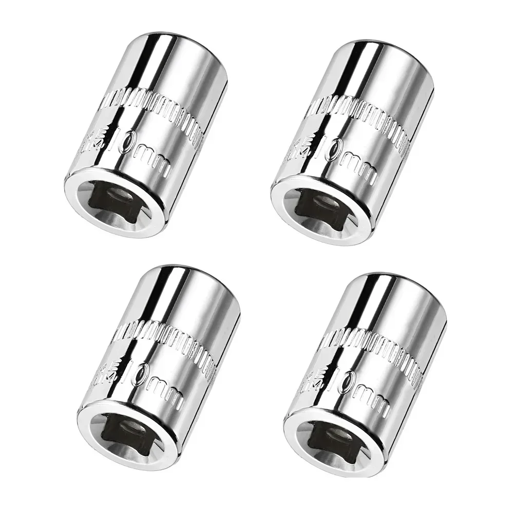 4Pcs Socket Chrome Vanadium Steel 1/4 Inch Drive 6-Point 10mm Socket 6 Point Socket For DIY Automotive Household Repairing Parts