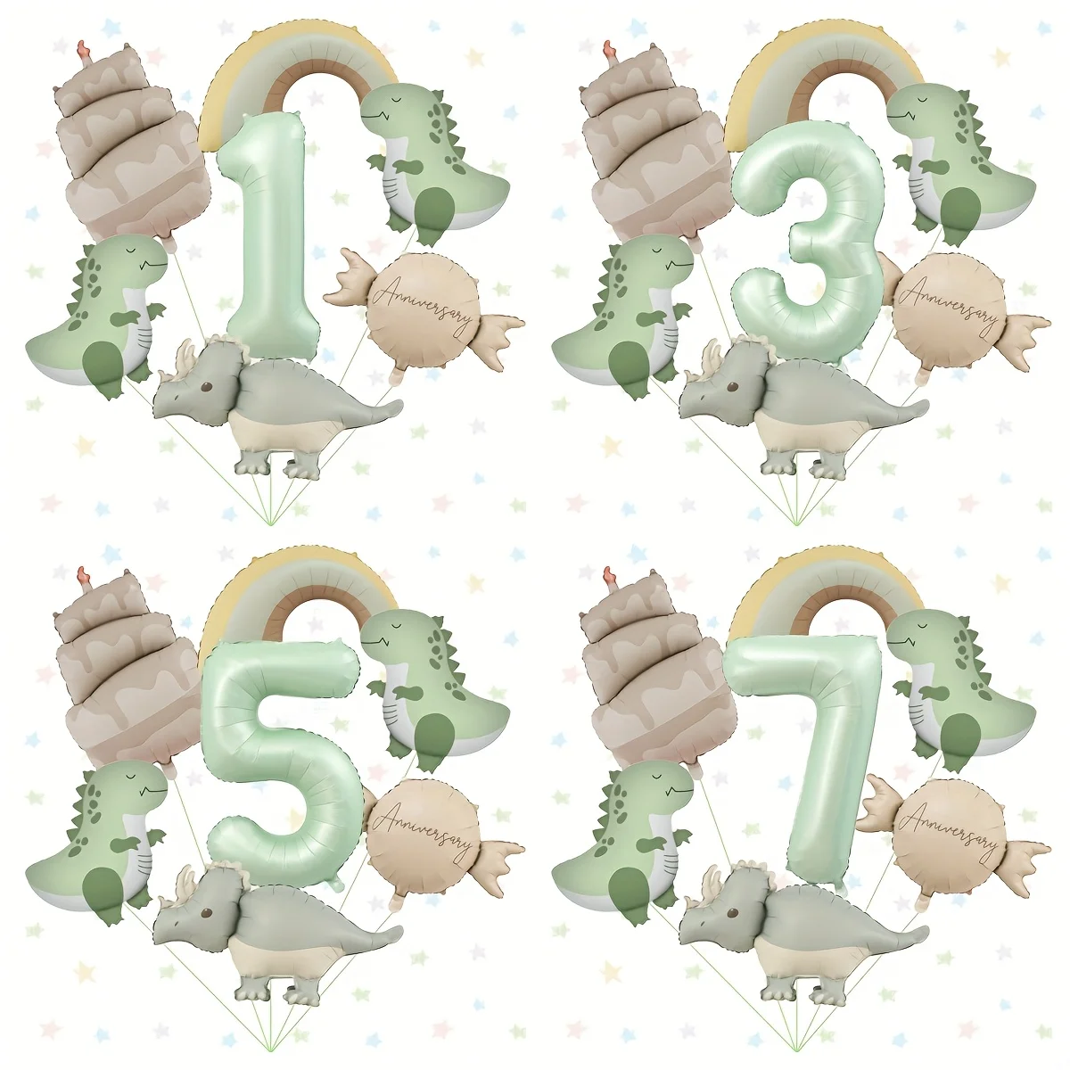8 Stück Retro Matte Farbige Dinosaurier-Kuchen-Bonbon-Regenbogen-Folienballons, Happy Birthday Party Deko Hintergrund Foto-Requisiten