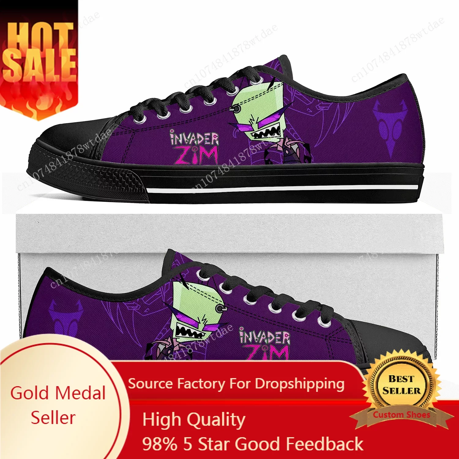 

Z-Zim Low Top Sneakers Womens Mens Teenager I-Invader High Quality Canvas Sneaker Casual Anime Manga Comics Customize Shoes