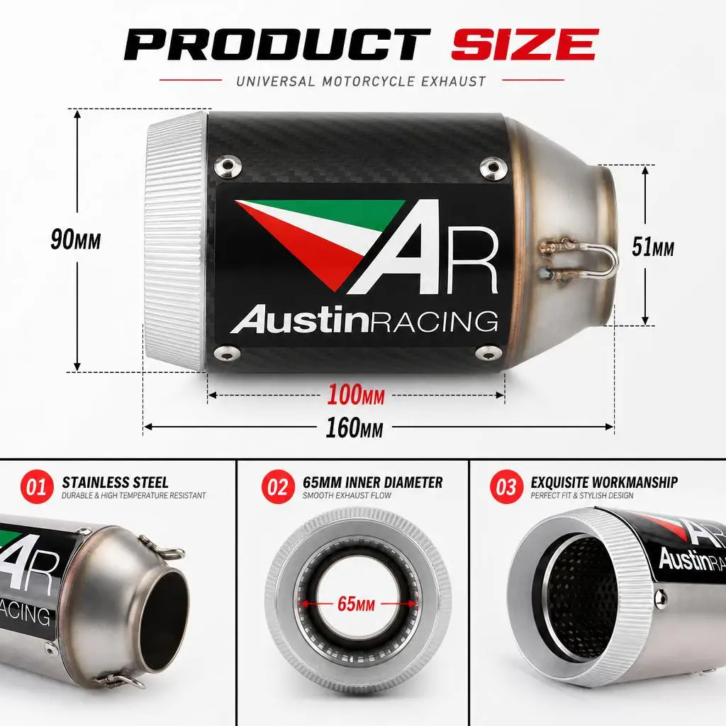 Uniwersalny 51mm tłumik wydechowy z włókna węglowego do motocykli Kawasaki, Yamaha, Honda, Suzuki, Benelli, KTM, S1000RR, Z900, Tmax 530, R6, FZ6