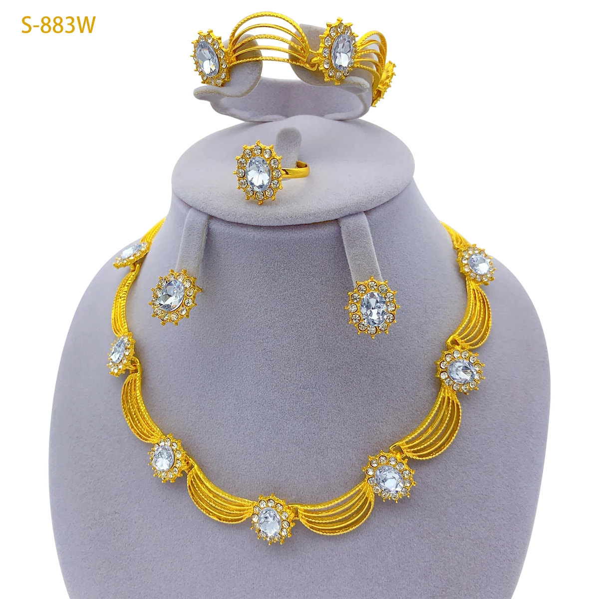 Mode Äthiopien Dubai Damen-Schmuckset, afrikanische Hochzeit, 24, Goldfarbe, Schmuck, Halskette, Armband, Ohrring, Ring-Set, Party-Geschenke