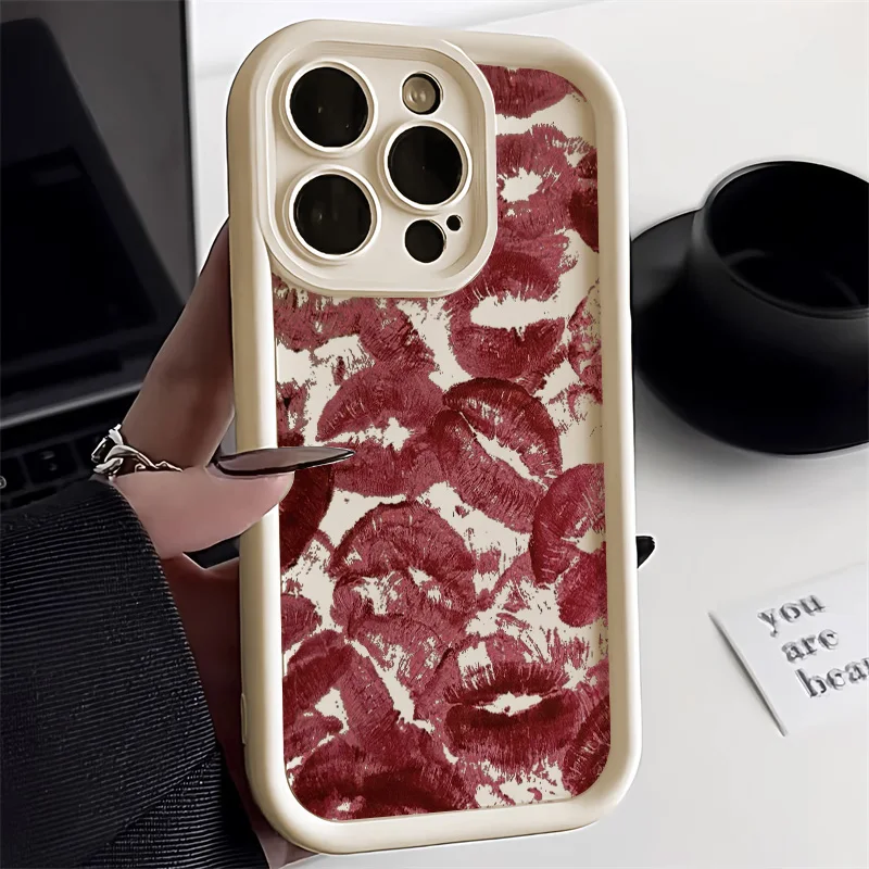 Sexy Girl Red Lips Phone Cases For iPhone 11 Cases iPhone 14 16 15 Pro Max 12 13 Pro XS Max XR X 15 Plus Case Soft Cover Funda