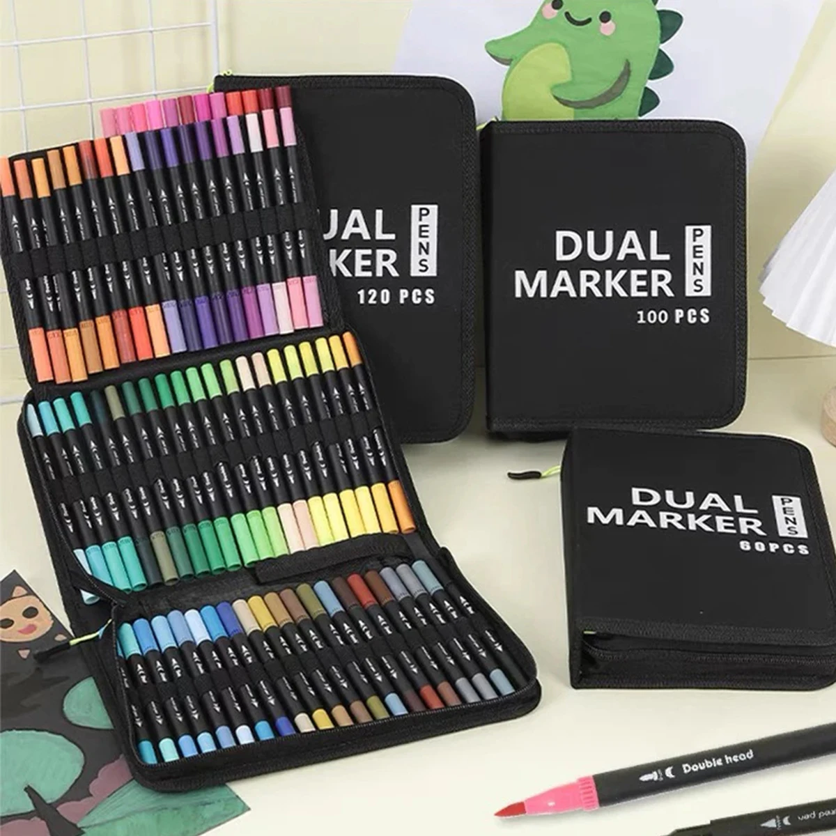 

12-168 Colors Dual Tip Brush Marker Pens Watercolour FineLiner Manga Art Accessories Art School Supplies Drawing Stationery