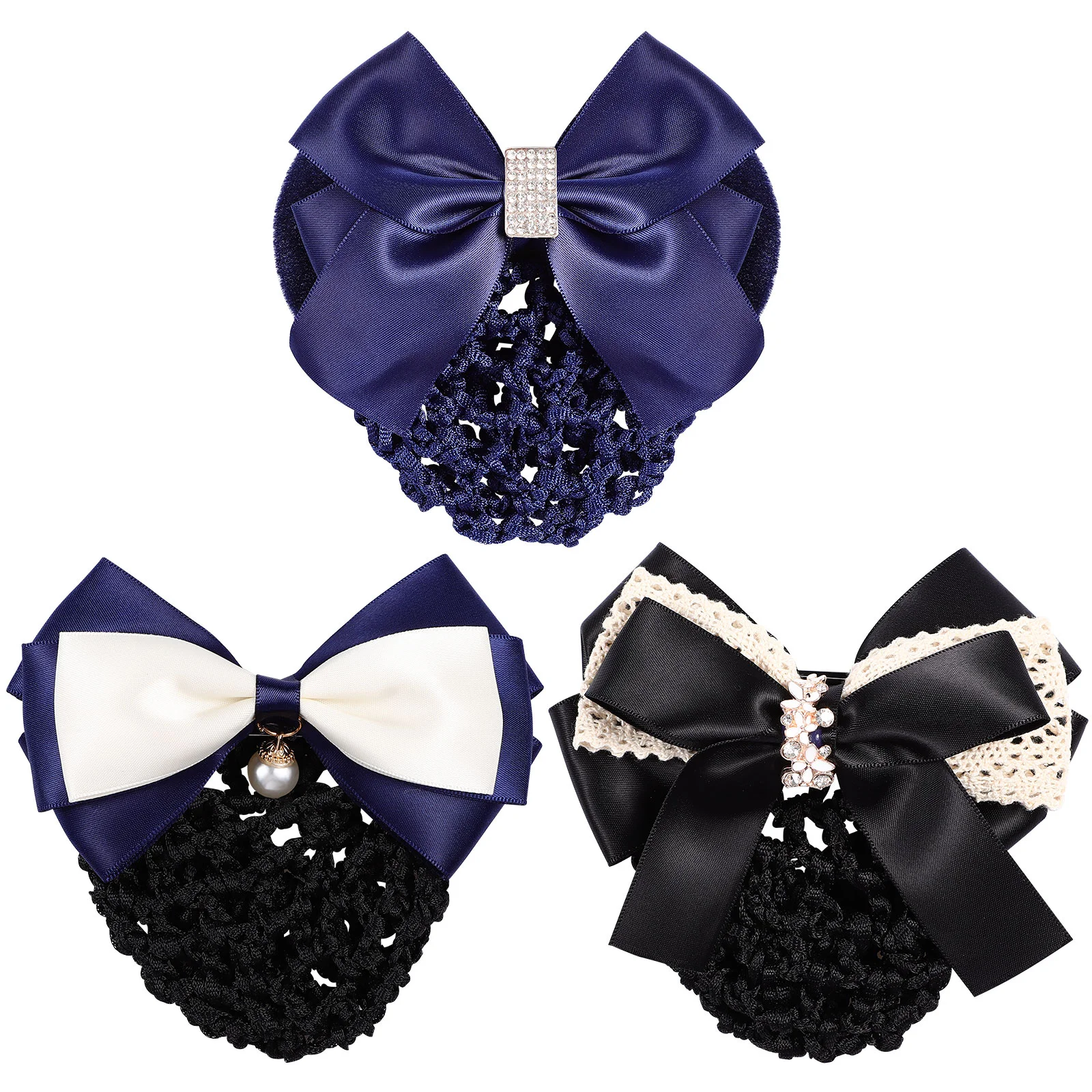 

3 Pcs Bow Hairnet Snood Bows for Women Pins Accessories Clips Snoods Headgear Covers