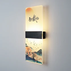 Classical Chinese Landscape Painting Wall Lamp Acrylic Lampshade Hotel Living Room Decoration Japanese Sconce Led Wall Light