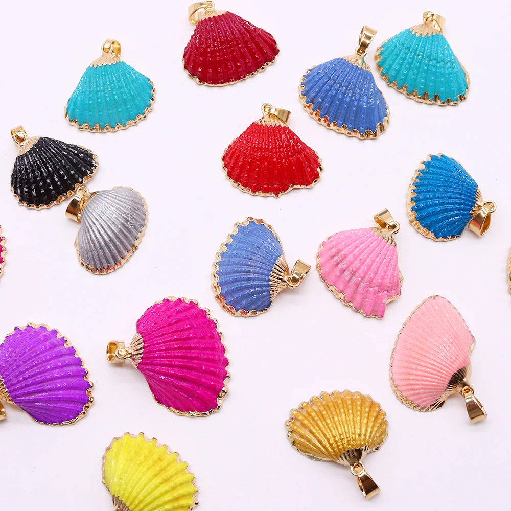 Brand New Natural Shell Inlay Necklace Pendant Colorful Solid Color Scallop Boho Shell Women's Beach Earrings Summer Gift